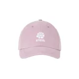 Gorra de seis paneles Rip Curl modelo Mixed, color rosa con detalle de bordado frontal en blanco que incluye el logotipo y una flor.