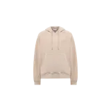 Hoodie Off-White color beige, con capucha ajustable por cordones, bolsillo frontal tipo canguro y detalle de logo bordado en el pecho.