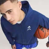 Campera con capucha Adidas Anthony Edwards Foundation, color azul marino, de felpa francesa con cierre frontal completo y diseño holgado.