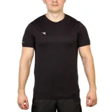 Remera deportiva Diadora de manga corta y cuello redondo, color negro, con ajuste al cuerpo y logo de la marca en color claro en el pecho.