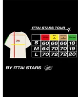 Remera color crema de corte oversize con estampado en la espalda que incluye cuatro paletas de pádel rojas con la palabra 'ITTAI' perforada, y texto debajo que dice 'IBIZA RACKET ITTAI STARS'.