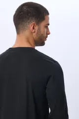 Remera manga larga lisa, color gris claro, con cuello redondo y logo bordado en el pecho.