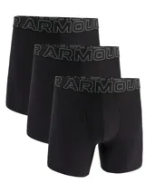 Pack de tres boxers Under Armour de corte largo, color negro, con cintura elástica ancha que presenta el logo de la marca en contraste.
