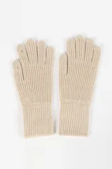 Guantes de tejido de punto acanalado en color beige, con puños elásticos ajustados.