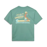 Remera Critical Slide Sabbatical de manga corta, color verde melange con pequeño estampado tipográfico amarillo en el pecho.