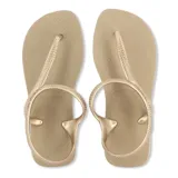 Chanclas de dedo Havaianas modelo Flash Urban para mujer, color dorado, con tiras finas texturizadas y cinta trasera para mayor sujeción.