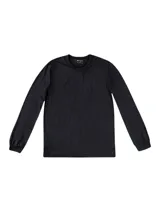 Remera básica de manga larga con cuello redondo, confeccionada en tejido liso de algodón.
