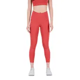 Calza deportiva capri color coral, de tiro alto, con bolsillos laterales y logo reflectivo en la pierna.