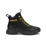 Bota de caña media Caterpillar modelo Colorado Sneaker WP, color negro con detalles en amarillo, combinando diseño de bota clásica y suela de zapatilla. Confeccionada en cuero tipo nubuck y gamuza, con cordones bicolor, ojales metálicos y logo de la marca en el lateral y lengüeta.