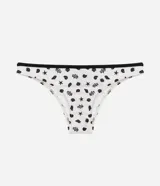 Bombacha de bikini básica de microfibra color blanco con estampado de caracolas y detalles en negro.