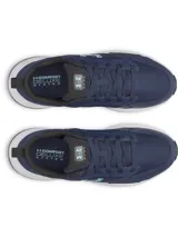Championes Under Armour modelo UA Charged Edge, color azul marino con detalles en celeste y entresuela blanca. Diseñados para training, cuentan con parte superior de malla transpirable, superposiciones de cuero sintético y tecnología Charged Cushioning® en la entresuela.