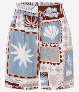 Short de cintura alta confeccionado en viscosa estampada con motivos tropicales. Tiene elástico y lazo en la cintura.