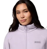 Campera de polar Columbia modelo Benton Springs, color lila, con cuello alto, cierre frontal completo, bolsillos laterales con cierre y puños elásticos.
