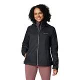 Campera cortaviento Columbia Switchback IV de color negro, con capucha ajustable, cierre frontal y bolsillos con cremallera. Incorpora tecnología Omni-Shield que repele la humedad.