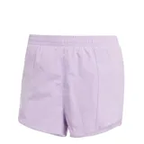 Short de running Adidas Adizero Essentials para mujer, color lila con logo blanco en la pierna izquierda y cintura elástica.