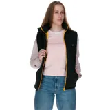 Chaleco acolchado negro con cuello alto y cierre frontal con cremallera. Cuenta con bolsillos laterales con cierre y logo de la marca bordado en el pecho. Diseño reflectante en la espalda y cordones ajustables en el dobladillo.