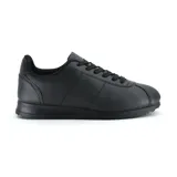 Championes negros de estilo casual deportivo, con capellada de cuero sintético y cordones.