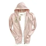 Campera con capucha color rosa, con cierre frontal y bolsillos laterales.