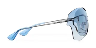 Lentes de sol Meller modelo Project 03 Blue, con diseño envolvente futurista Y2K. Cuentan con una pantalla única en degradado azul que revela un esqueleto metálico plateado en su interior con detalles de remaches y patillas finas de metal.