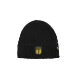 Gorro de lana tejido en color negro con diseño de punto acanalado. Presenta un parche frontal con el escudo del Club Atlético Peñarol en colores amarillo y negro, y el logo de la marca Puma en el lateral.