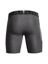 Calza corta de compresión Under Armour HeatGear gris con logo en la pierna izquierda y cintura elástica con la marca.