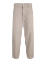 Pantalón chino de lino color gris, con diseño de corte recto y holgado.