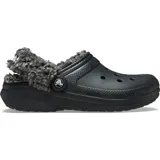 Zuecos Crocs modelo Classic con forro interior de piel sintética tipo sherpa color gris. Presentan el diseño icónico de la marca con perforaciones en la parte superior, correa pivotante en el talón y suela de espuma Croslite.
