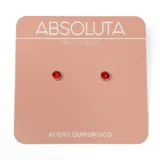 Par de aros pequeños de acero quirúrgico con cristal rojo engarzado.