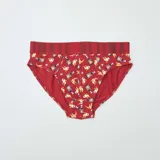 Pack de tres slips para hombre con cintura elástica con logo. Incluye un slip bordó con estampado de botellas y llamas, un slip rojo liso y un slip azul marino con estampado de porciones de pizza.
