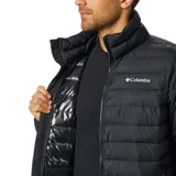 Campera Columbia negra con forro reflectante Omni-Heat, resistente al agua, con cuello alto, cierre frontal, bolsillos laterales con cierre, puños elásticos y dobladillo ajustable con cordón.