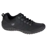 Championes Caterpillar modelo Instruct, color negro, confeccionados en gamuza con forro de malla de nylon transpirable. Presentan suela de goma duradera para mayor tracción y tecnología CLEANSPORT NXT para control de olores.