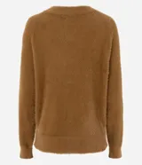 Cardigan de tricot con textura efecto peluche, color negro, de calce regular, escote redondeado y cierre frontal con botones.