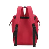 Mochila de lona negra marca Trendy con múltiples compartimentos con cierre. Incluye un monedero cuadrado desmontable sujeto por un mosquetón, asas superiores de mano, correas de hombro ajustables, bolsillos laterales y un bolsillo antirrobo en la parte posterior.