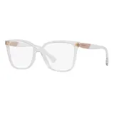 Lentes de receta Ralph con armazón de acetato transparente y detalles en tono rosado en las patillas.