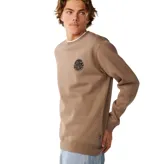 Buzo de cuello redondo Rip Curl Wetsuit Icon de color marrón, con pequeño logo circular estampado en el pecho, confeccionado en mezcla de algodón y poliéster afelpado.