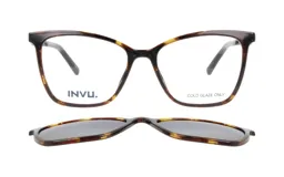 Lentes de receta con armazón de carey y clip-on solar polarizado desmontable. Diseño clásico con marco de acetato.