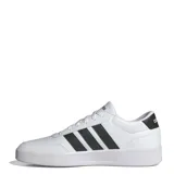 Championes Adidas Breaknet 3.0 de estilo urbano inspirado en el tenis, con capellada sintética blanca y las icónicas tres tiras laterales en negro. Presentan suela de goma plana y cierre mediante cordones.