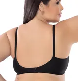 Soutien reductor negro de microfibra satinada, con breteles regulables y detalle de punto crochet en el escote.