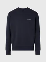 Buzo azul marino de algodón y poliéster con cuello redondo, puños y bajo acanalados. Presenta el logo de Calvin Klein bordado en pequeño en el pecho.