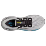 Championes Brooks Glycerin GTS 21 para hombre, color gris claro con detalles en gris oscuro, amarillo y celeste.