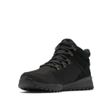 Bota de senderismo Columbia modelo Fairbanks Mid, color negro, con diseño de caña media, cierre de cordones con ganchos metálicos, puntera reforzada y suela con relieve para mayor tracción.