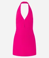 Enterito de bengalina fucsia, con frente única y escote en V.