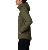Chaqueta softshell Columbia modelo Cascade Ridge III, color verde oliva. Cuenta con capucha desmontable, cierre frontal completo, bolsillo con cremallera en el pecho, bolsillos laterales, puños ajustables con velcro y tecnología Omni-Shield resistente al agua.