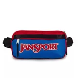 Riñonera Jansport Washington Waistpack, color rojo y azul con logo estampado en el frente.