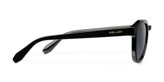Lentes de sol negros con montura redonda de diseño angular y detalles geométricos. Lentes polarizadas alemanas con protección UV400, recubrimiento anti-scratch y superhidrofóbico. Fabricados con material bio-based G850 y patillas de propionato de celulosa.