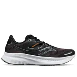 Championes de running Saucony Guide 16, color negro con detalles en naranja y gris. Capellada de malla transpirable, entresuela de espuma PWRRUN y suela de goma.