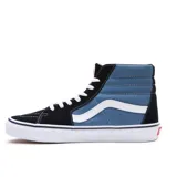 Championes de caña alta Vans Sk8-Hi, con paneles laterales en azul y negro, y la clásica sidestripe blanca.