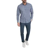 Camisa de hombre Arrow de manga larga con estampado floral en tonos azules y blancos. Tiene cuello clásico, cierre con botones y corte entallado.
