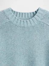 Buzo de punto de algodón con cuello redondo, mangas largas con hombros caídos y puños y ruedo acanalados. Diseño de corte holgado.