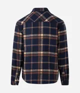 Campera tipo trucker de franela con estampado de cuadros, cuello inglés, cierre frontal con botones, bolsillos con solapa en el pecho y bolsillos laterales. Cuenta con forro interno de sherpa para mayor calidez.